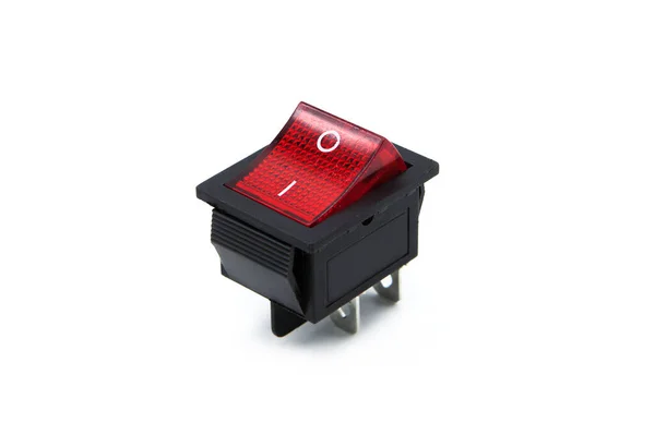 Kırmızı Elektrik Düğmesi Elektronik Bileşen Beyaz Arka Planda Izole Edilmiş — Stok fotoğraf