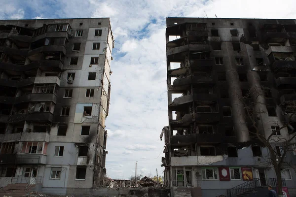Бородянка Киевская Обл Апреля 2022 Года Жилые Гражданские Дома Разрушенные — стоковое фото