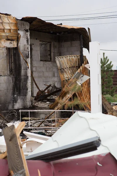 Bucha Kyiv Region April 2022 Residential Civilian Hous Destroyed Air — Stok fotoğraf