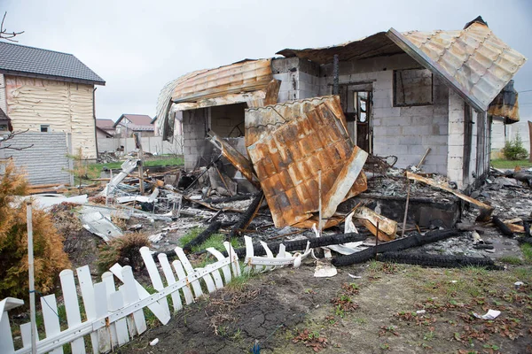 Bucha Kyiv Region April 2022 Residential Civilian Hous Destroyed Air — Stockfoto