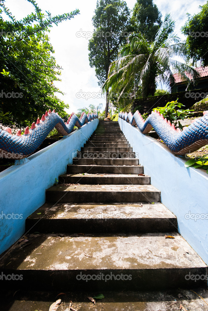 Staircase Naga In Temple Thailand