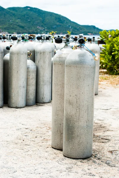 Metal scuba diving oxygen tanks — Stock Photo, Image