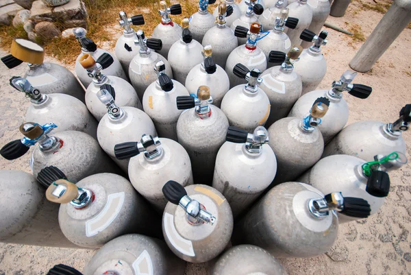 Metal scuba diving oxygen tanks — Stock Photo, Image