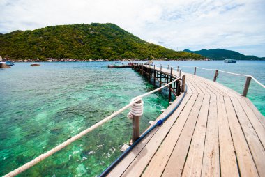 güzel bir kumsal, ahşap köprü