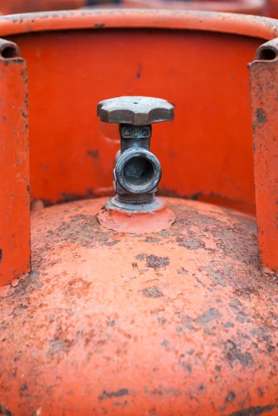 Valves of LPG cylinders red. — Stock Photo, Image