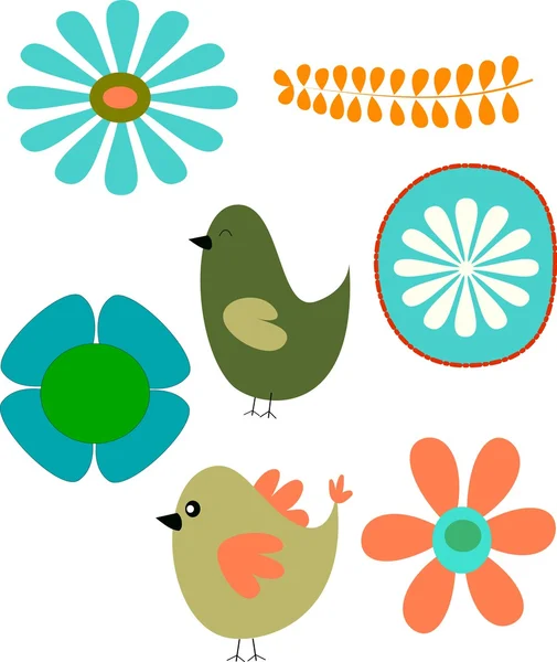 Retro bloemen en vogels — Stockvector