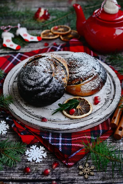 Close Chocolate Buns Christmas Background — Stock Photo, Image