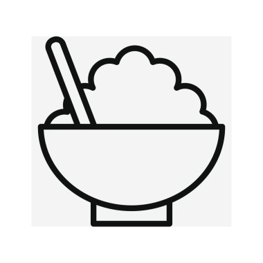 Bir tabak yemeğin görüntüsü. Yiyecekler. Yemek pişirmek. Düz, siyah, doğrusal. Yakın plan. Vektör.