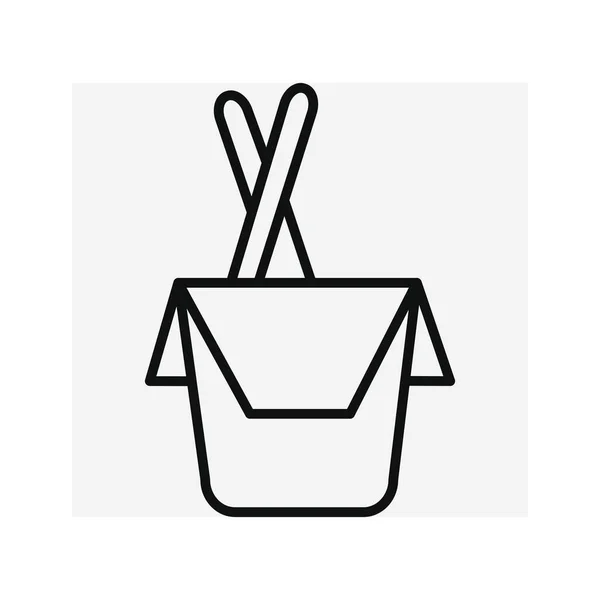 Japanische Küche Symbolbild Wok Box Mit Essstäbchen Menü Essen Taste — Stockvektor