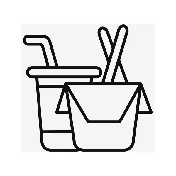 Japanische Küche Symbolbild Wok Box Mit Essstäbchen Und Getränk Menü — Stockvektor