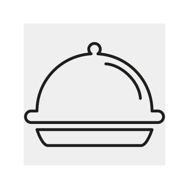 Tepsi, tabak, kapak. Simge. Yemek servisi. İmzala. Yemek pişirmek. Yemek tarifleri. Çizgi çizme. Vektör.