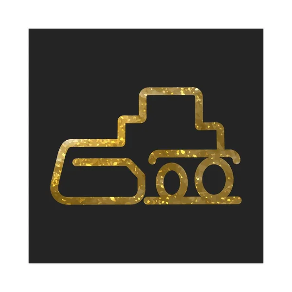 Gold Bulldozer Sign Contour Drawing Imitation Gold Emblem Doodle Style — Stockvektor