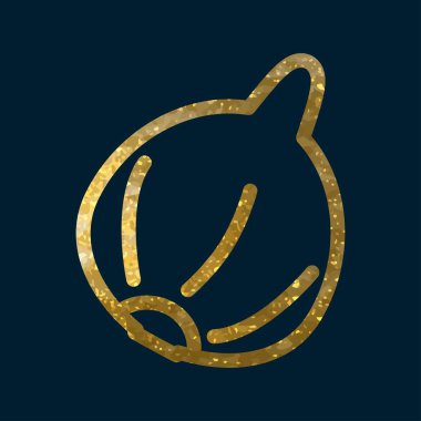 Altın incir ikonu. Grafiksel taslak çizimi. Koyu arkaplanda altın incir. Taslak çizim. Robot resim. Yazdırma için web tasarımında kullanılır.