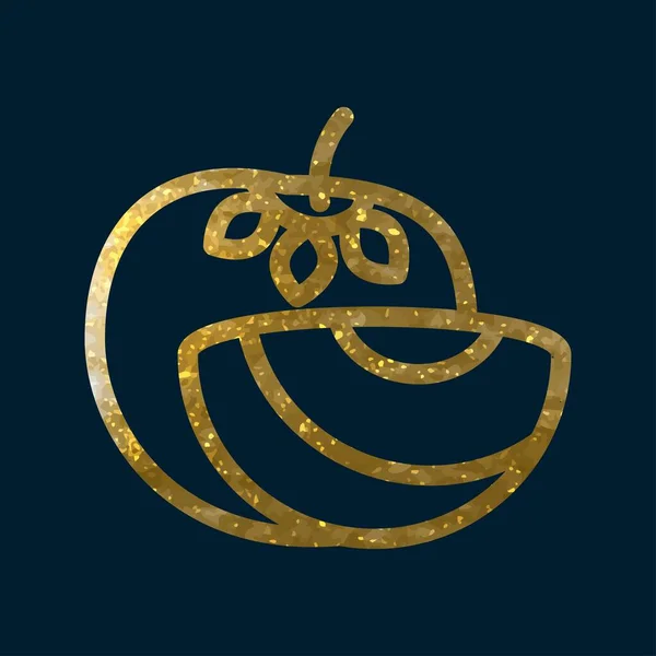 Golden Persimmon Badge Graphic Outline Drawing Golden Persimmon Dark Background — Stockvektor