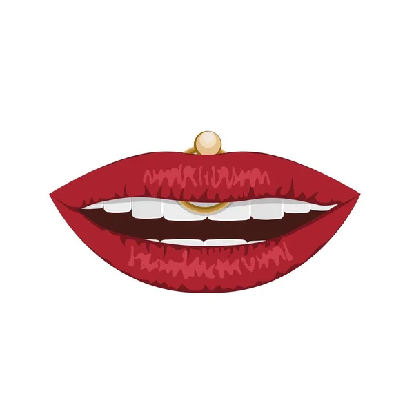 Lippen Mit Piercings Durchbohrte Weibliche Lippen Vektor Nahaufnahme — Stockvektor
