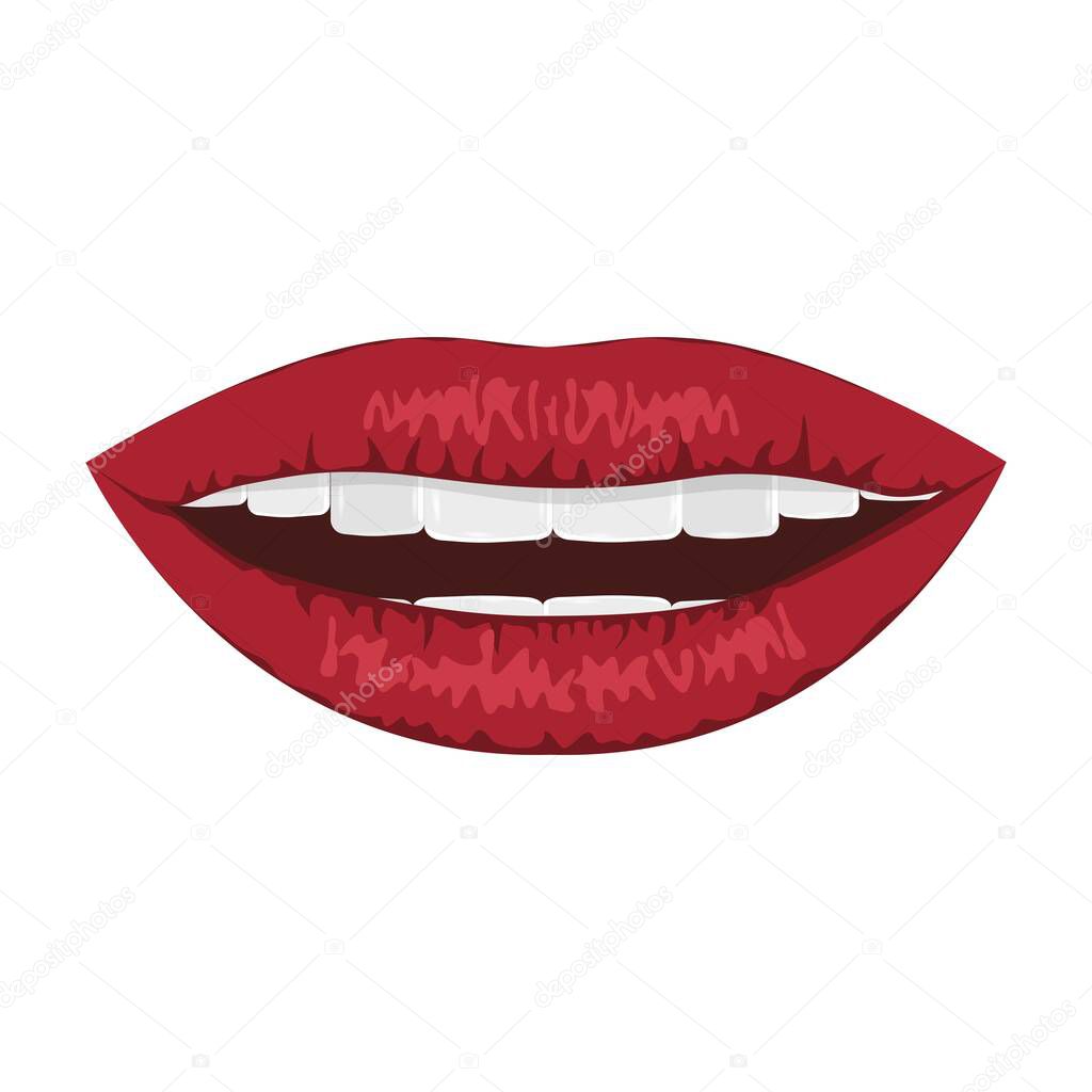 Lips. Women's red lips. Beauty. Sexuality. Vector. Drawing. Closeup. Can be used for web design