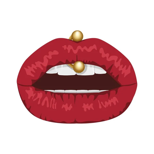 Lippen Frauenlippen Mit Piercings Schönheit Sexualität Vektor Zeichnung Nahaufnahme Kann — Stockvektor
