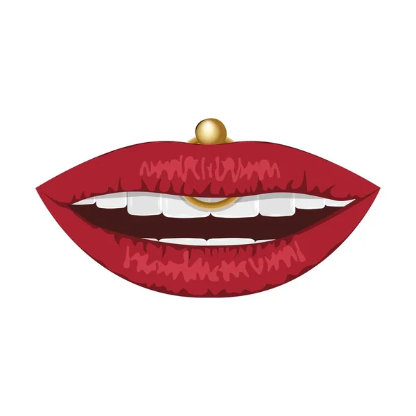 Lippen Frauenlippen Mit Piercings Schönheit Sexualität Vektor Zeichnung Nahaufnahme Kann — Stockvektor