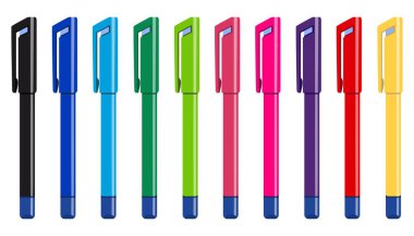 Bir kalem koleksiyonu. On parlak renk. Düzeltici. Vektör. Grafikler. Yazdırma ve web tasarımı için kullanılabilir.