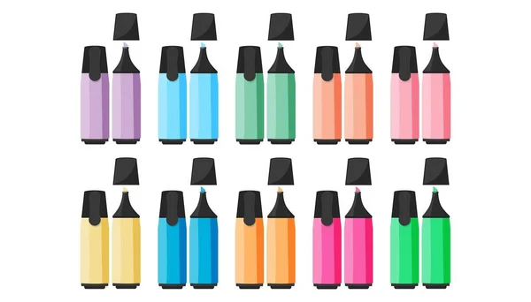 Μαρκαδόροι Ένα Σετ Από Δέκα Χρωματιστά Χρώματα Ένα Στυλό Τσόχινη — Διανυσματικό Αρχείο