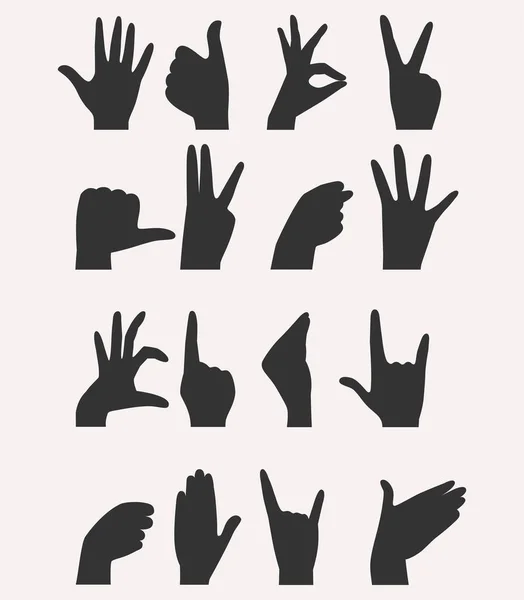 Set Hand Gesture Silhouettes Graphics Vector White Background Used Pointer — Stock Vector