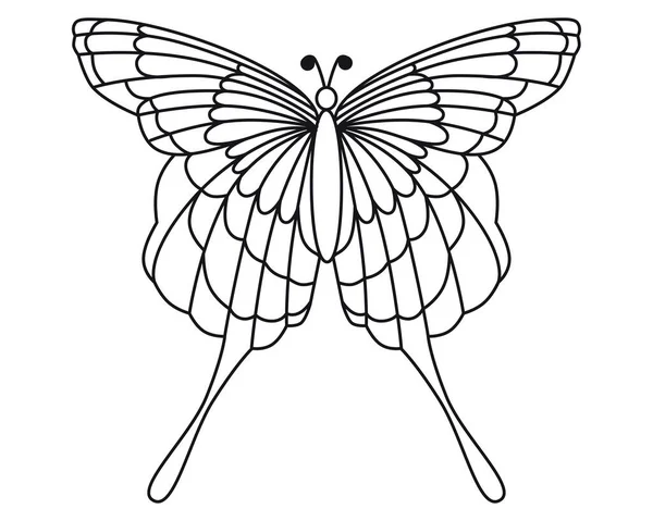 Butterfly Vintage Vector Drawing Flat Outline Style Close Used Stencils — Vetor de Stock