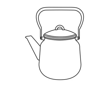 Çaydanlık. Taslak çizim. Yakın plan. Grafikler. Vektör. Robot resim. Robot resim. Dergiler, boyama kitapları, şablonlar, çizimler, şablonlar için web tasarımında kullanılır.