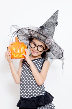 halloween kabak ile mutlu cadı çocuk elbise