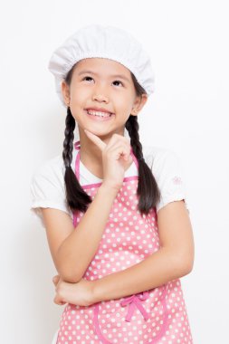 Küçük Asya şirin Şef giydiği pembe önlüğü düşünme eylemi