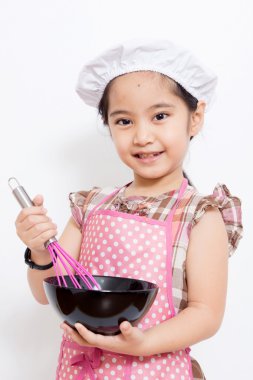 pembe önlük giyen küçük Asya şirin Şef