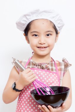 pembe önlük giyen küçük Asya şirin Şef