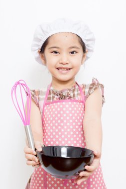 pembe önlük giyen küçük Asya şirin Şef
