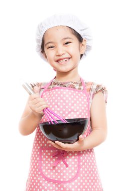 pembe önlük giyen küçük Asya şirin Şef