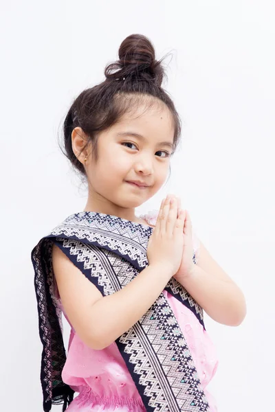 Kleine asiatische Kind Willkommensausdruck sawasdee. — Stockfoto