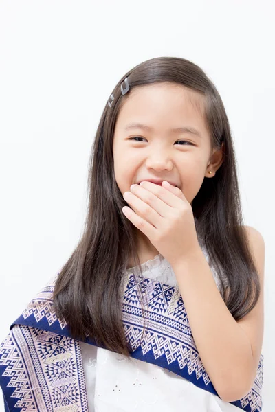 Riéndose asiático niño en tradicional vestido — Foto de Stock