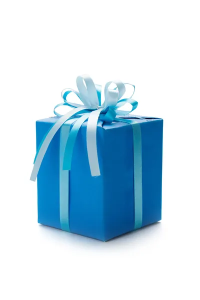 Blue gift box isolated on white — Stock Photo, Image