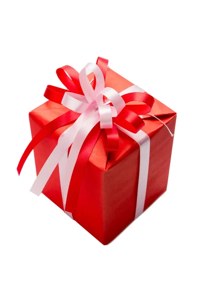 Red gift box isolated on white — Stock Photo, Image