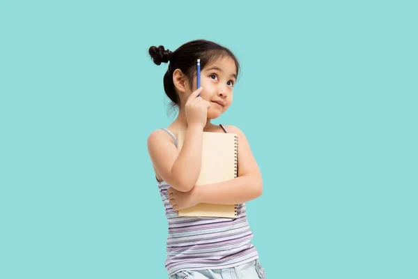 Portrait Copy Space Empty Place Thoughtful Little Asian Girl Having — Stock Photo, Image