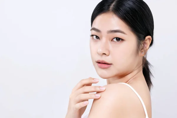 Studio Shot Beautiful Young Asian Woman Clean Fresh Skin White — Stockfoto