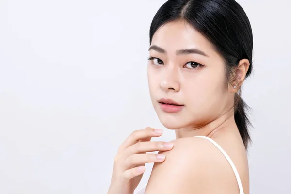 Studio Shot Beautiful Young Asian Woman Clean Fresh Skin White Stockbild