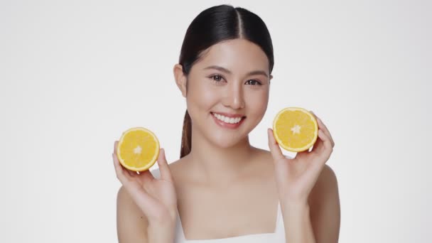 Asian Woman Happy Perfect Clean Healthy Skin Cute Female Model — 图库视频影像