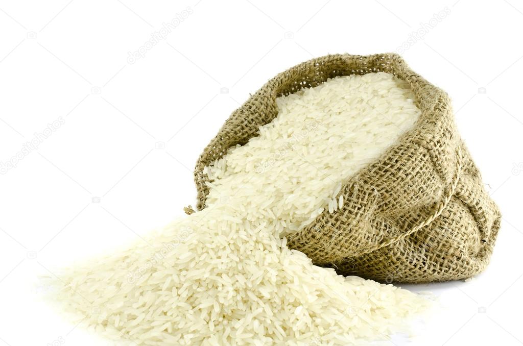 Rice in Gunny bag with white isolate background