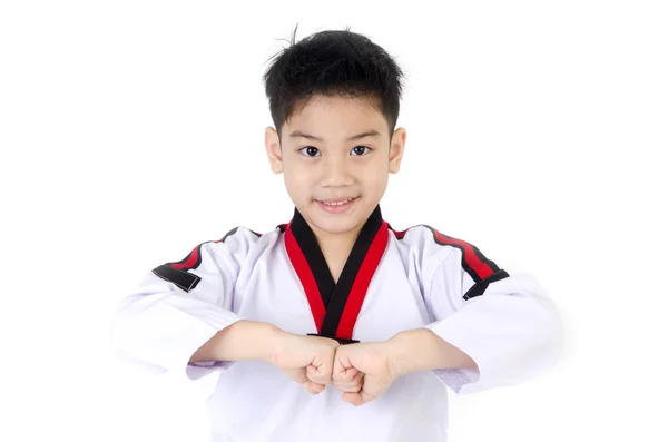 Taekwondo acción por un asiático lindo chico — Foto de Stock