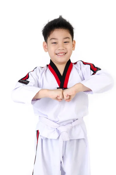 Taekwondo acción por un asiático lindo chico — Foto de Stock