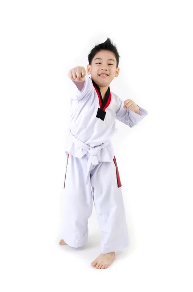 Taekwondo acción por un asiático lindo chico — Foto de Stock