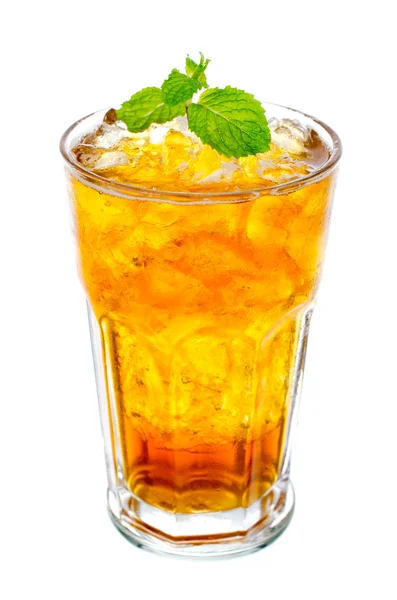 Glass of ice tea with mint on white background — Stock Photo, Image