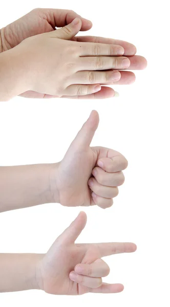 Collage of men and child hands on white backgrounds — Stock Photo, Image