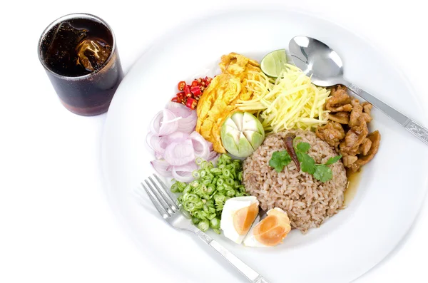 Fry rice with the shrimp paste, Thai food — Stock Photo, Image