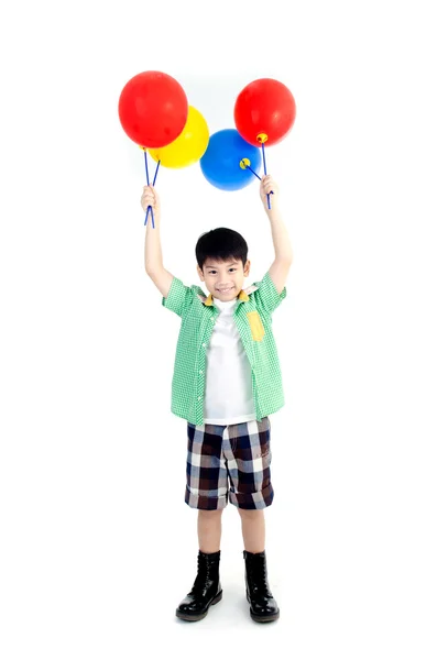 Happy asian cute boy with colorful balloons — Stock Photo, Image