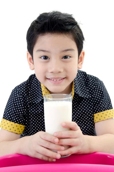 Portrait of Little asian boy drinking a glass of milk — Stock Photo, Image